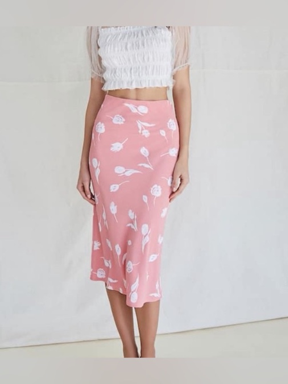 NWOT Forever 21 Pink Floral Midi Skirt
